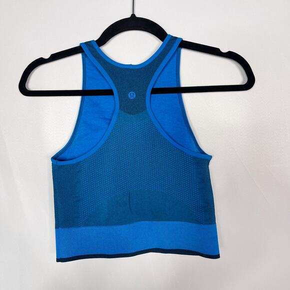 Lululemon Womens 4 Blue Seamless Mesh Shelf Bra Training Tank Cropped Racerback - Picture 2 of 9